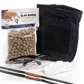 Clay ammo, carry bag, safety glasses, spinner targets, and two clay bandsets