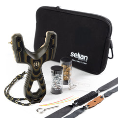 Slant Spartan slingshot in machined G10 and brass, designed by Mark Seljan