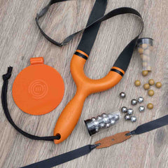 SimpleShot Sparrow slingshot with wrap-and-tuck bands, flat lay
