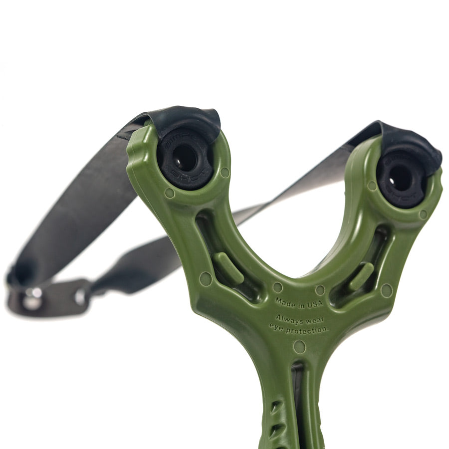 Close-up of Ocularis plugs seated in the Axiom Ocularis forks with band attached