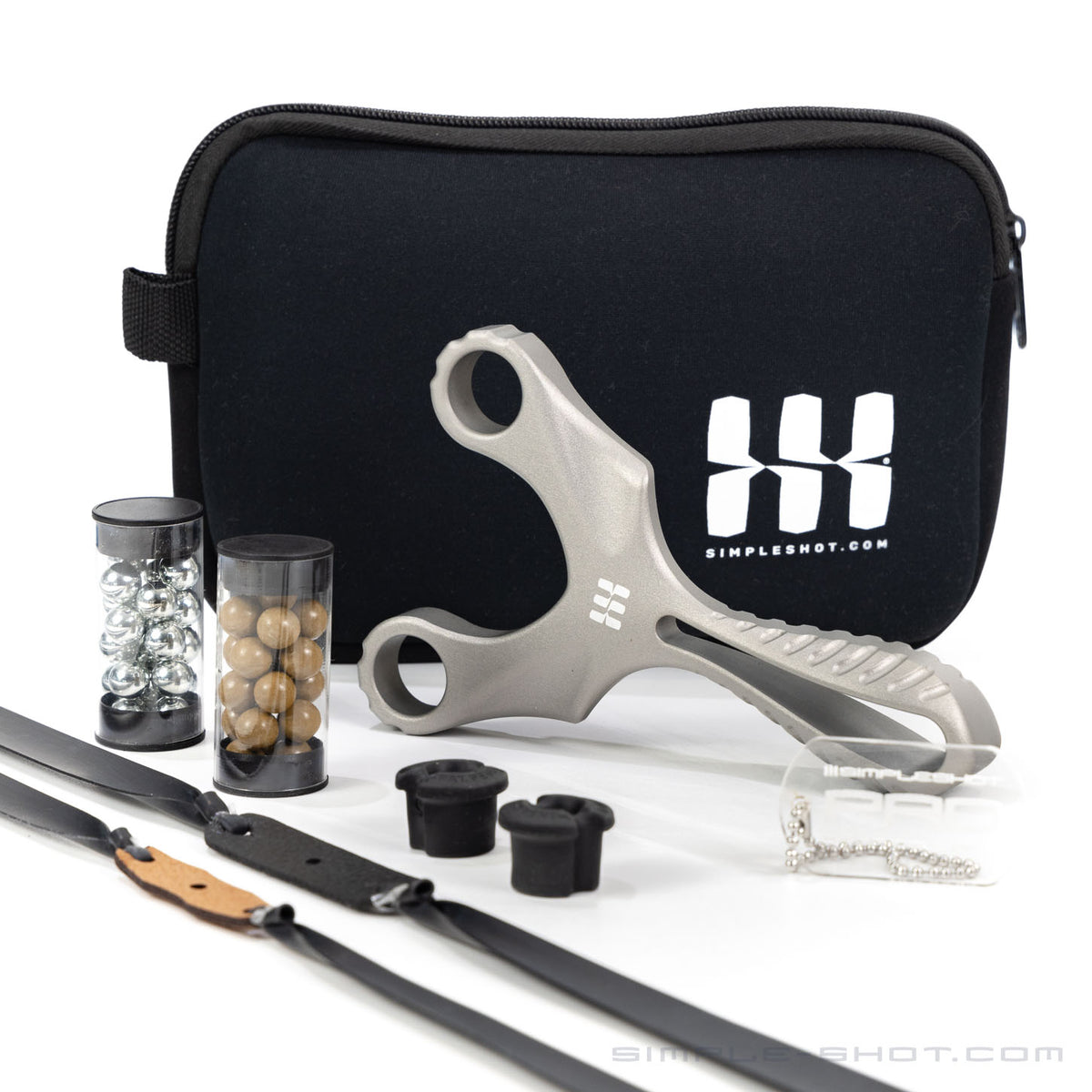 Axiom Ocularis PRO kit: gray frame, zip carry case, steel and clay ammo tubes, extra fork caps and flat bands