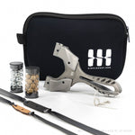 Axiom X kit: gray frame, zip carry case, steel and clay ammo tubes and flat bands