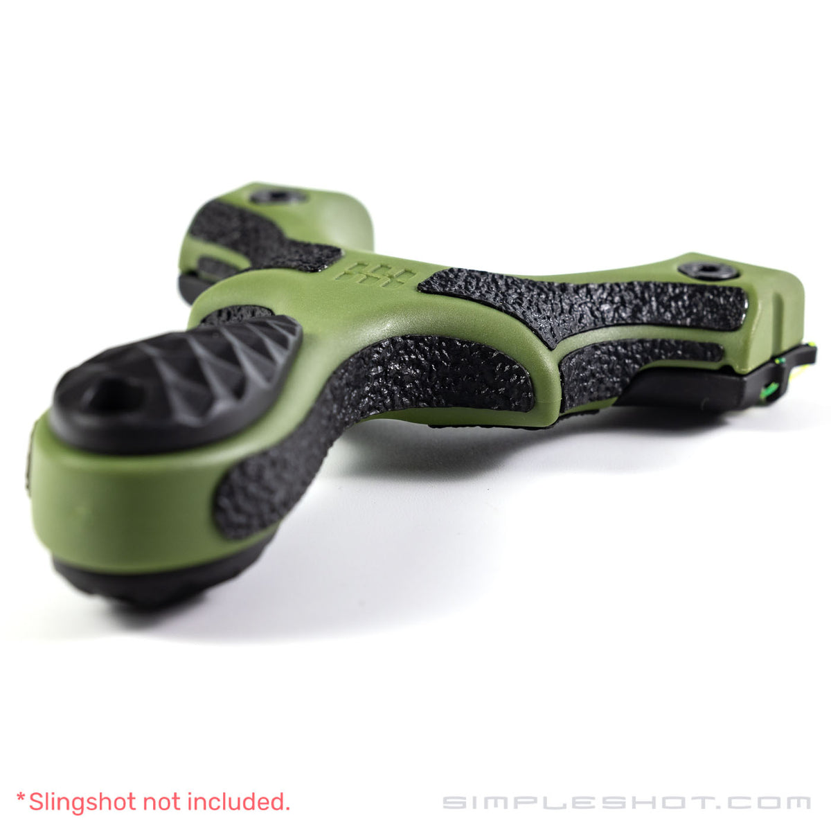 Custom-Cut Slingshot Grips in black installed on a green slingshot frame