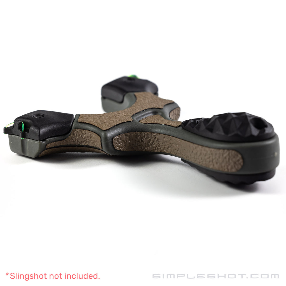 Custom-Cut Slingshot Grips in tan installed on a gray slingshot frame