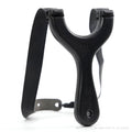 Hornet slingshot in black with black flat bands, front view