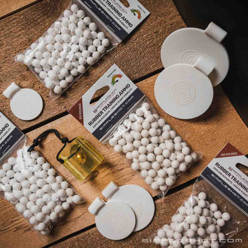 Indoor Range Bundle: rubber and plastic training ammo, white targets and bell target