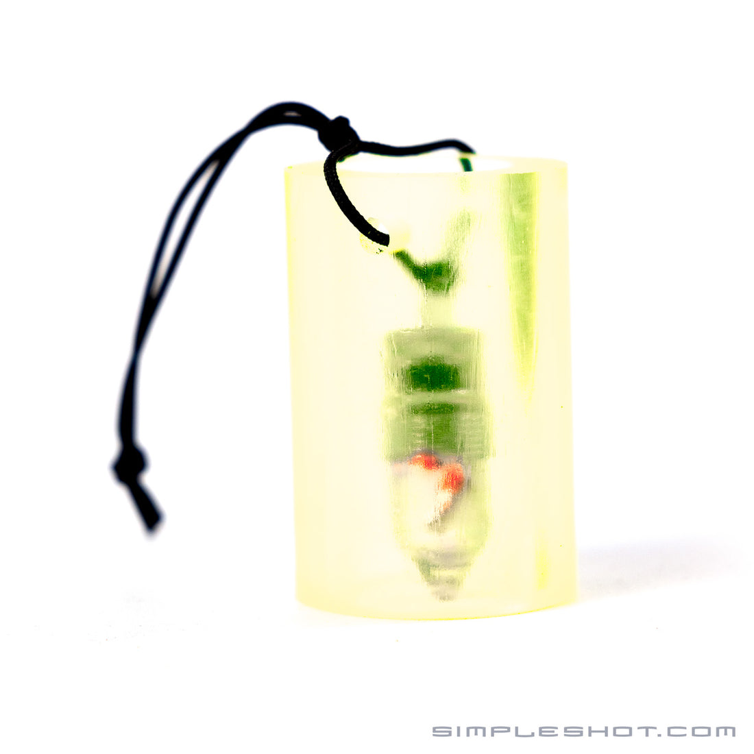Light-Up Target, clear yellow tube with light inside on a black cord
