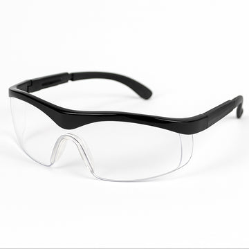 Safety Glasses with clear lenses and black frame, front angle