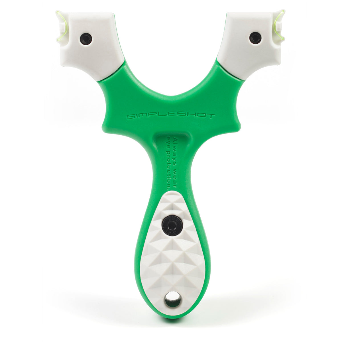 Scout LT2 4-H Edition slingshot in bright green with white clips and scales, back view