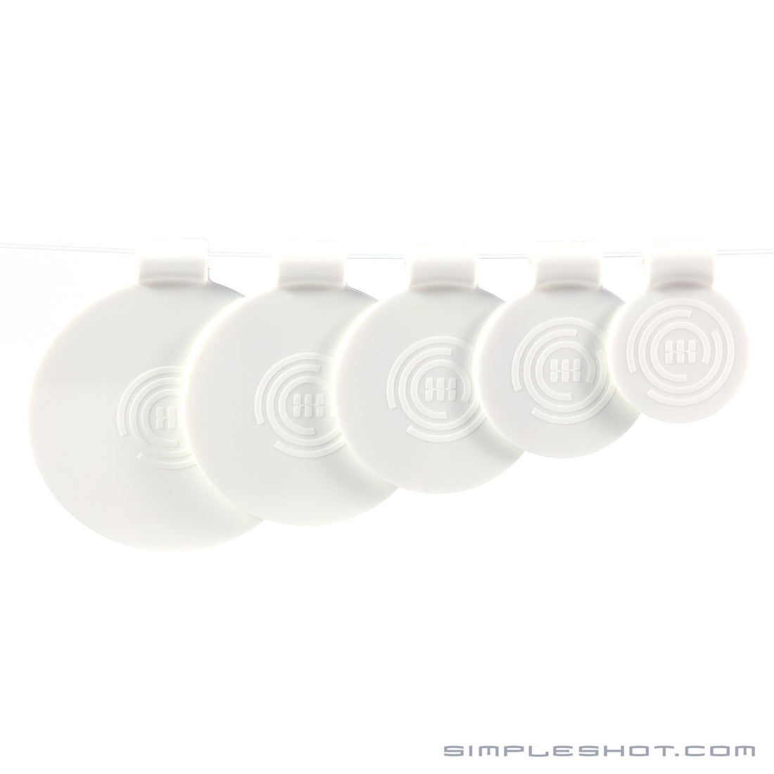 Spinner Targets 5-Pack, five white spinner targets in graduated sizes