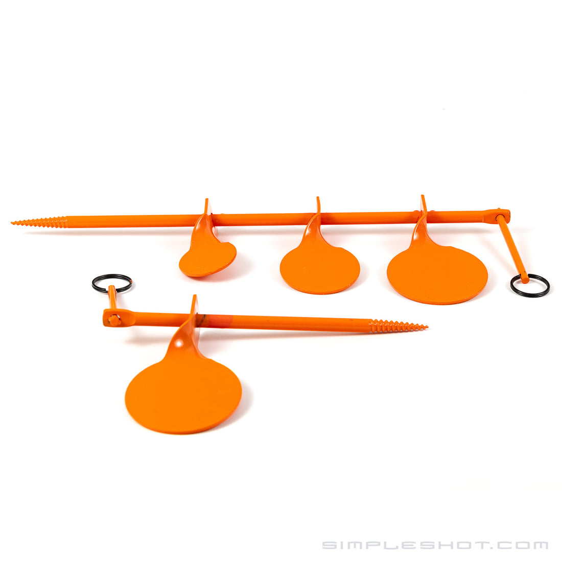 Tree Spinner Targets in orange, three-target and single-target stakes