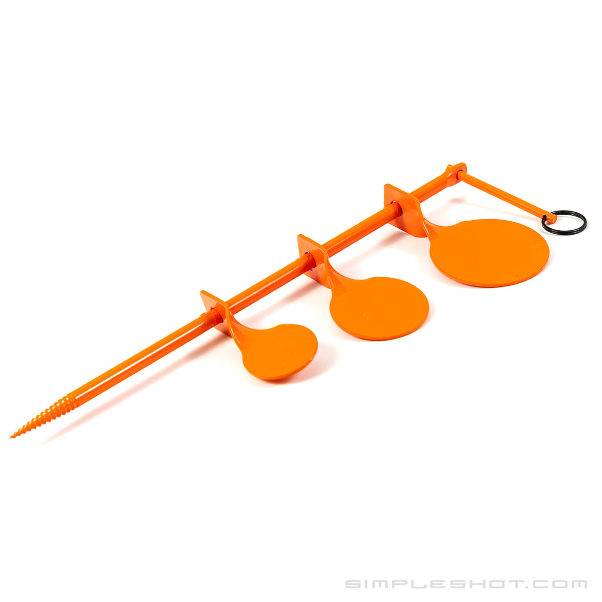 Tree Spinner Targets, three-target orange stake, angled view