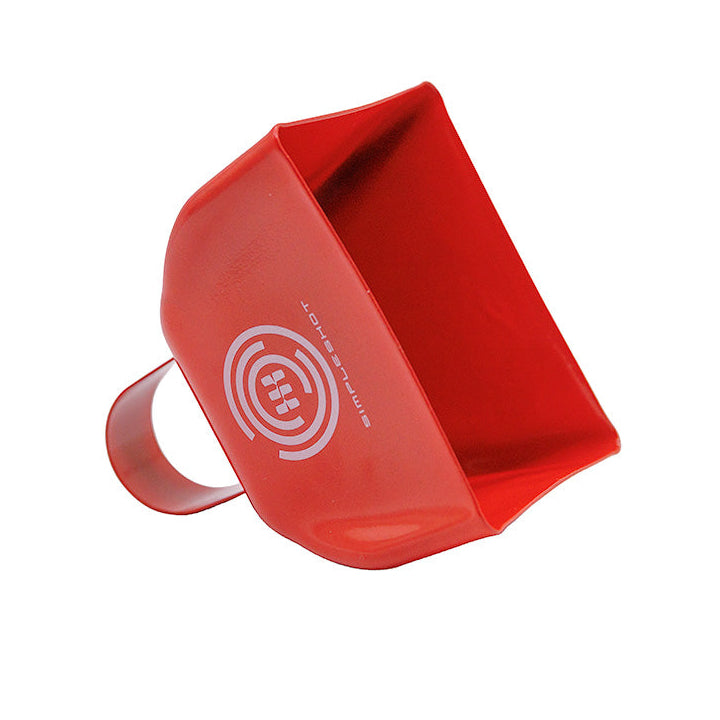 Red cowbell with a logo on a white background