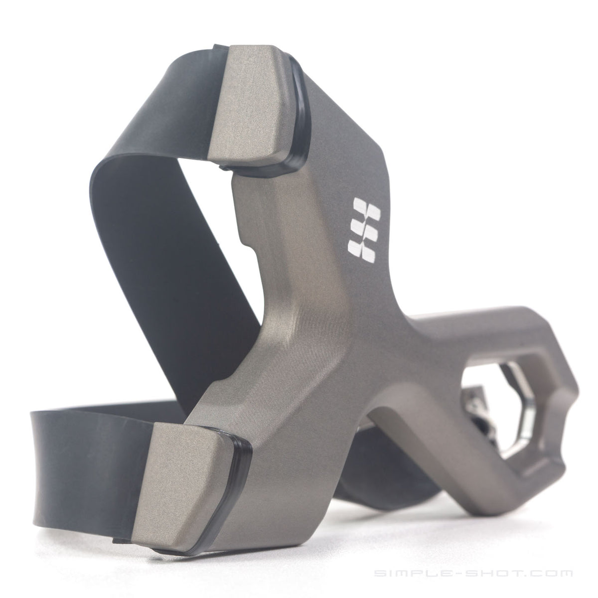 Gunmetal Slant Roller PRO with flatbands attached, white background