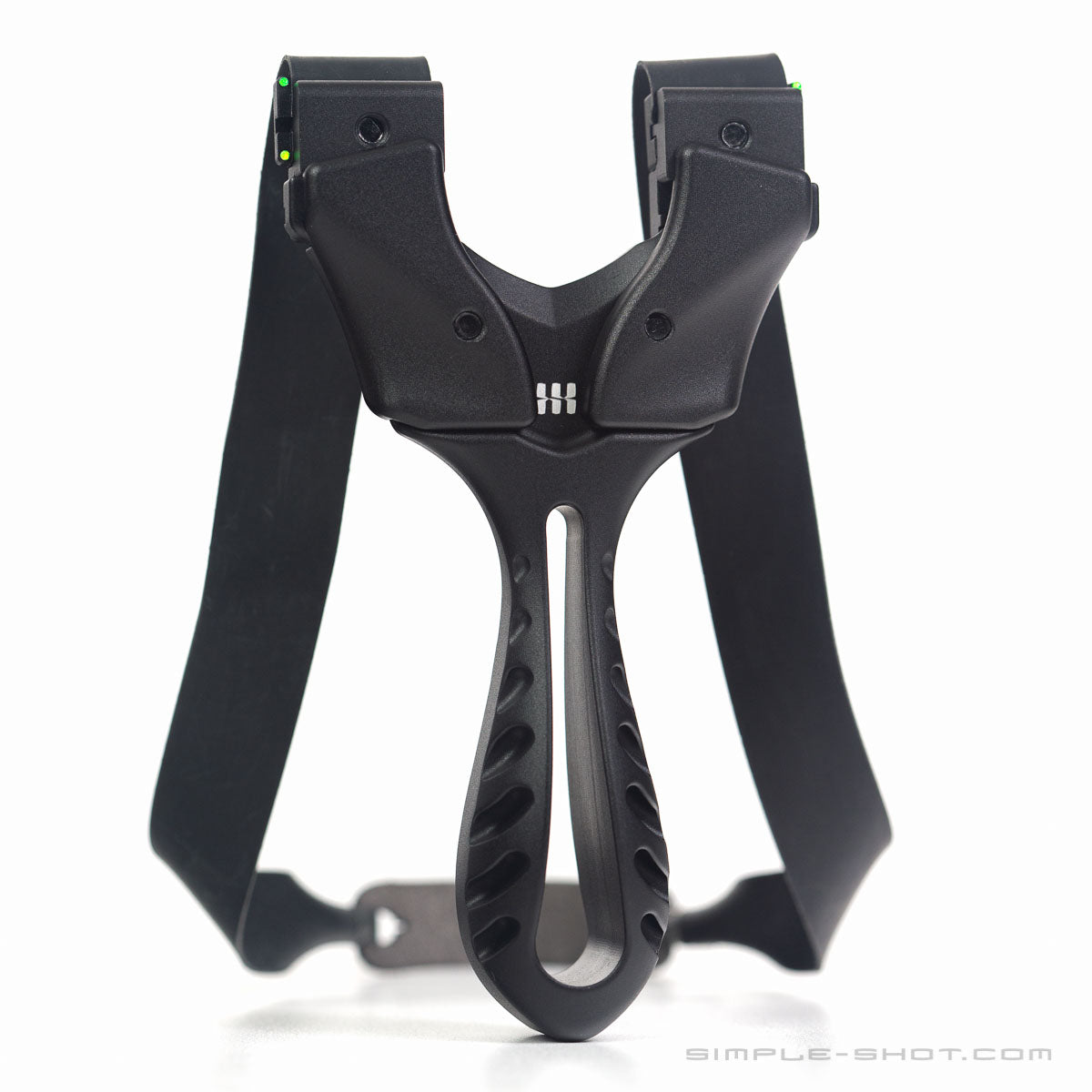 Axiom X slingshot in black with black flat bands, front view