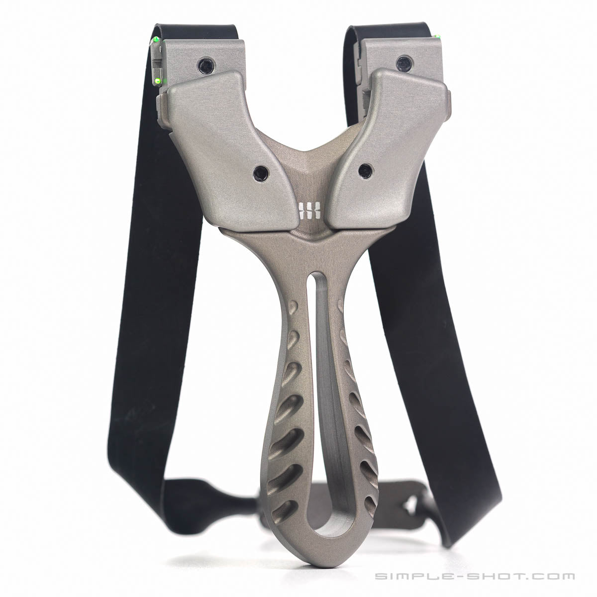 Axiom X slingshot in gray with black flat bands, front view
