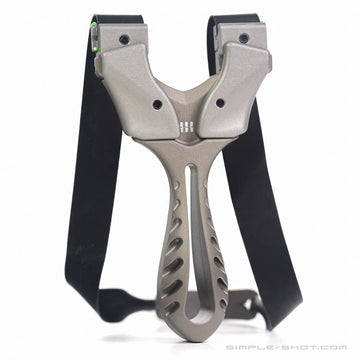Axiom X slingshot in gray with black flat bands, front view