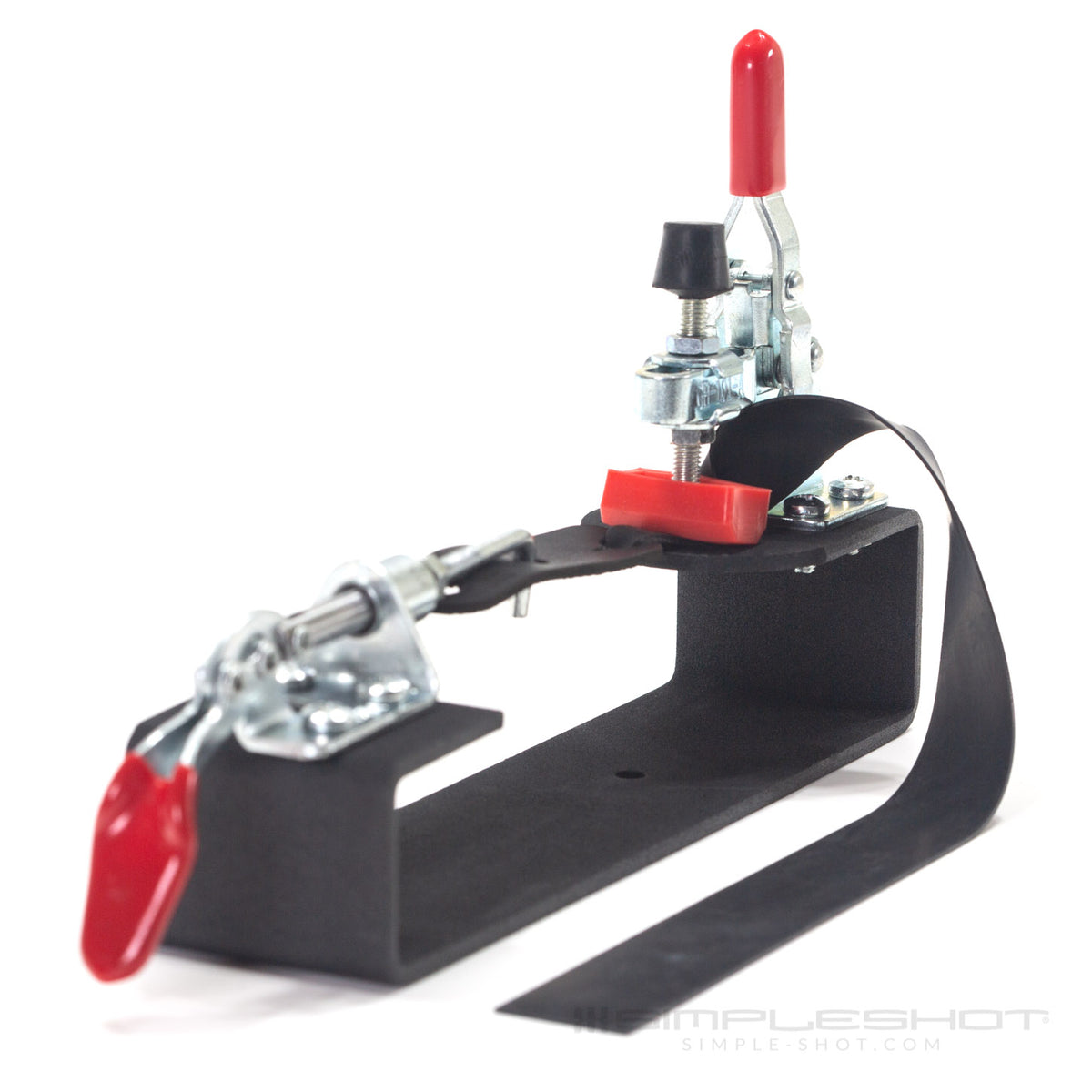 Band Tying Jig holding a flat band in its clamp